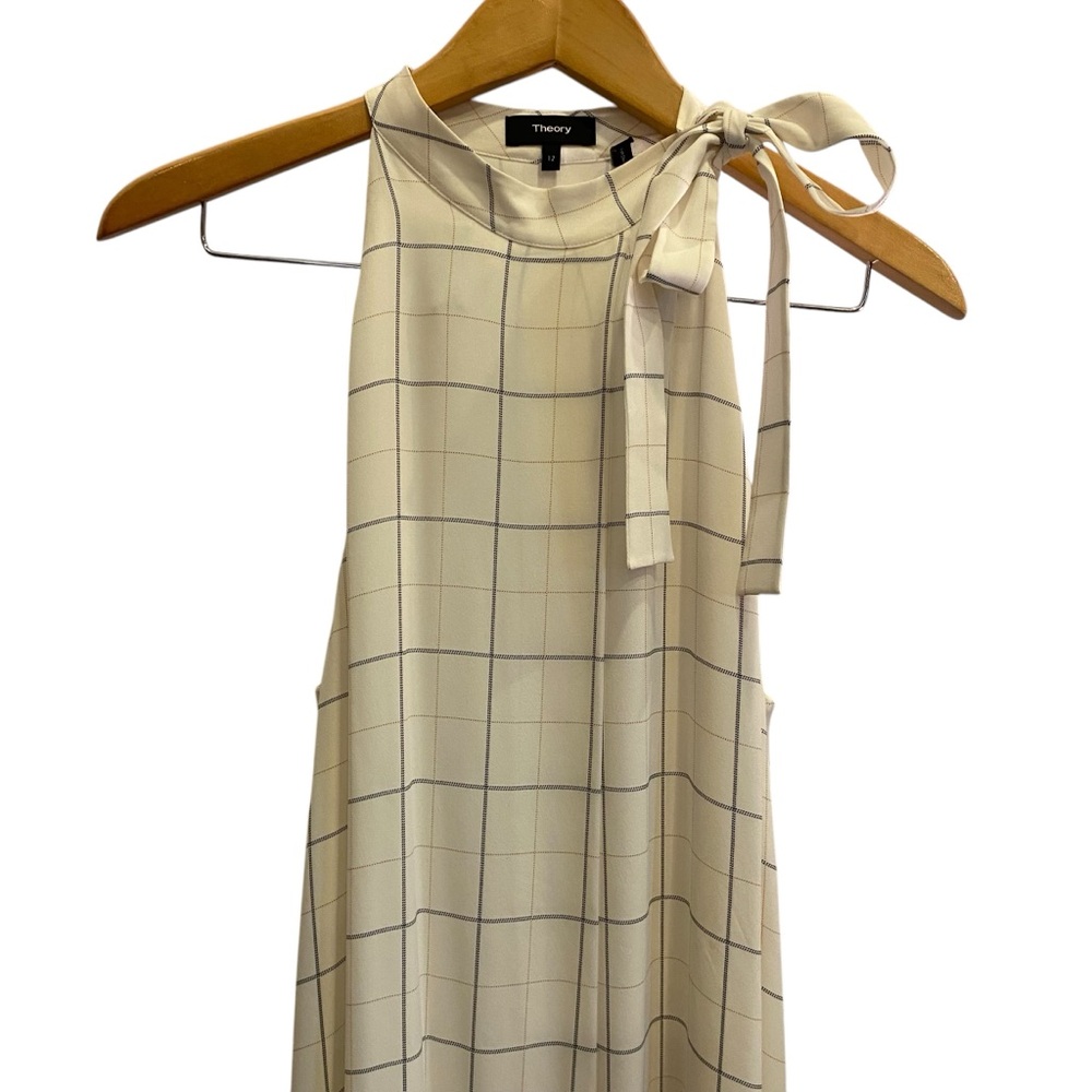 Theory Cream Checkered Midi Dress